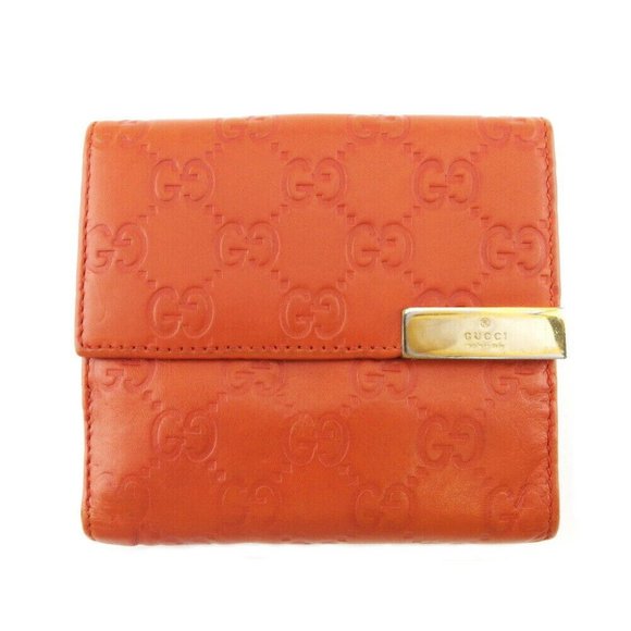 GUCCI W Hook Wallet Gucci Shima Orange Leather Authentic USED T19797 - Picture 1 of 11